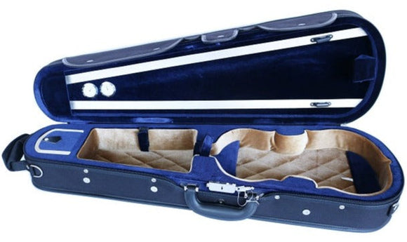 V Shaped Super deluxe violin case 4 4 size in blue with blue and tan interior