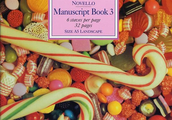 Novello Manuscript Book 3 6 Stave A5 Landscape 32 Pages  Candy Cane Design