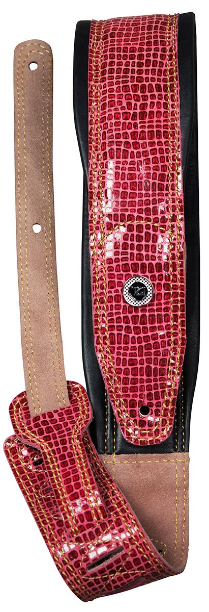 Guitar Strap - Padded Leather Brown Snakeskin Pattern