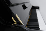 DU-123 Danemann upright in polished black finish - side keyboard view