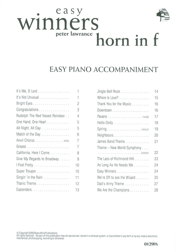 Easy Winners For Horn In F Easy Piano Acompaniment