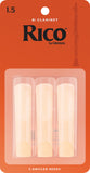 Pack of Rico clarinet reeds with an orange background, Strength 1.5