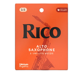 Pack of 3 Rico alto saxophone reeds Strength 3.5 - in packaging with three reeds inside on an orange card 