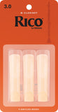 Rico clarinet reeds strength 3 in pack of 3 with orange background