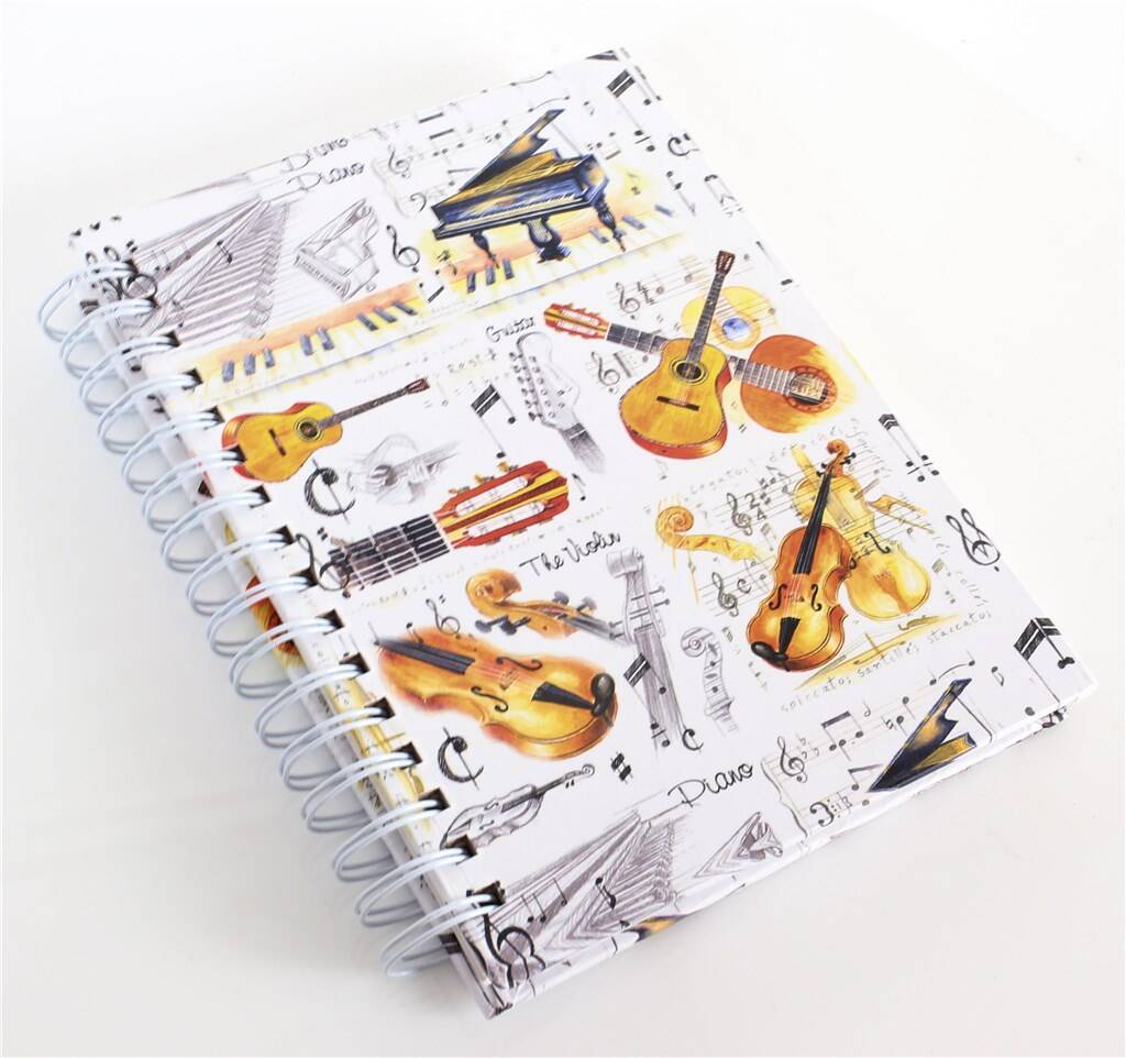Musical Instruments Notebook Label A5 Spiral Bound Lined Pages Notebook - Musical Instruments Design ...