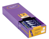 Purple and yellow box of 50  Vandoren Traditional Alto Sax Reeds reeds with saxophone illustration om the box