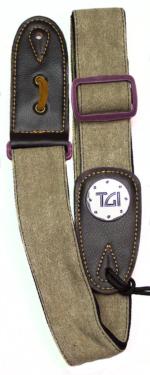 TGI Guitar Strap - Denim - Beige Purple Buckle